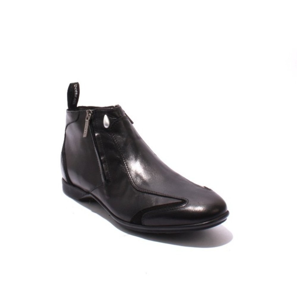 Italian Botticelli Limited 27701 Black Leather Shearling Sporty Ankle Boots